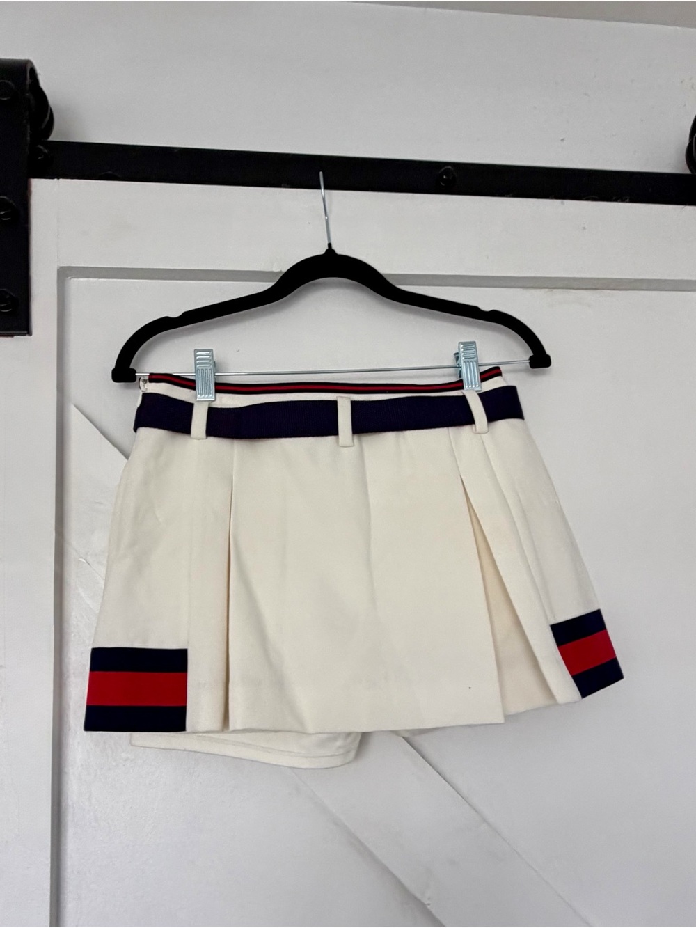 Maeve Cream Pleated Tennis Skort with Navy & Red Stripe Trim